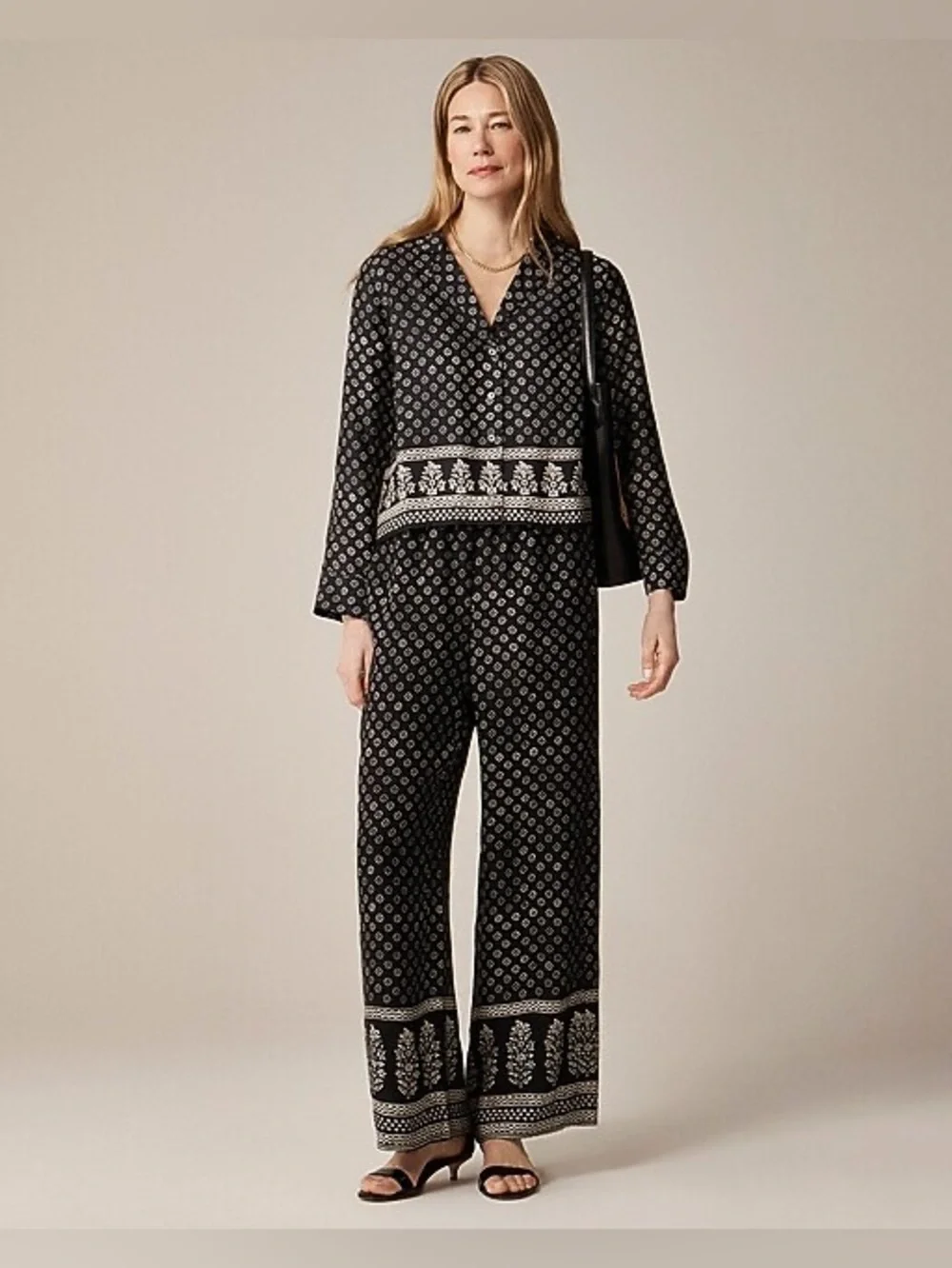 J. Crew Black and White Wide-Leg Printed Pants - Picture 3 of 8